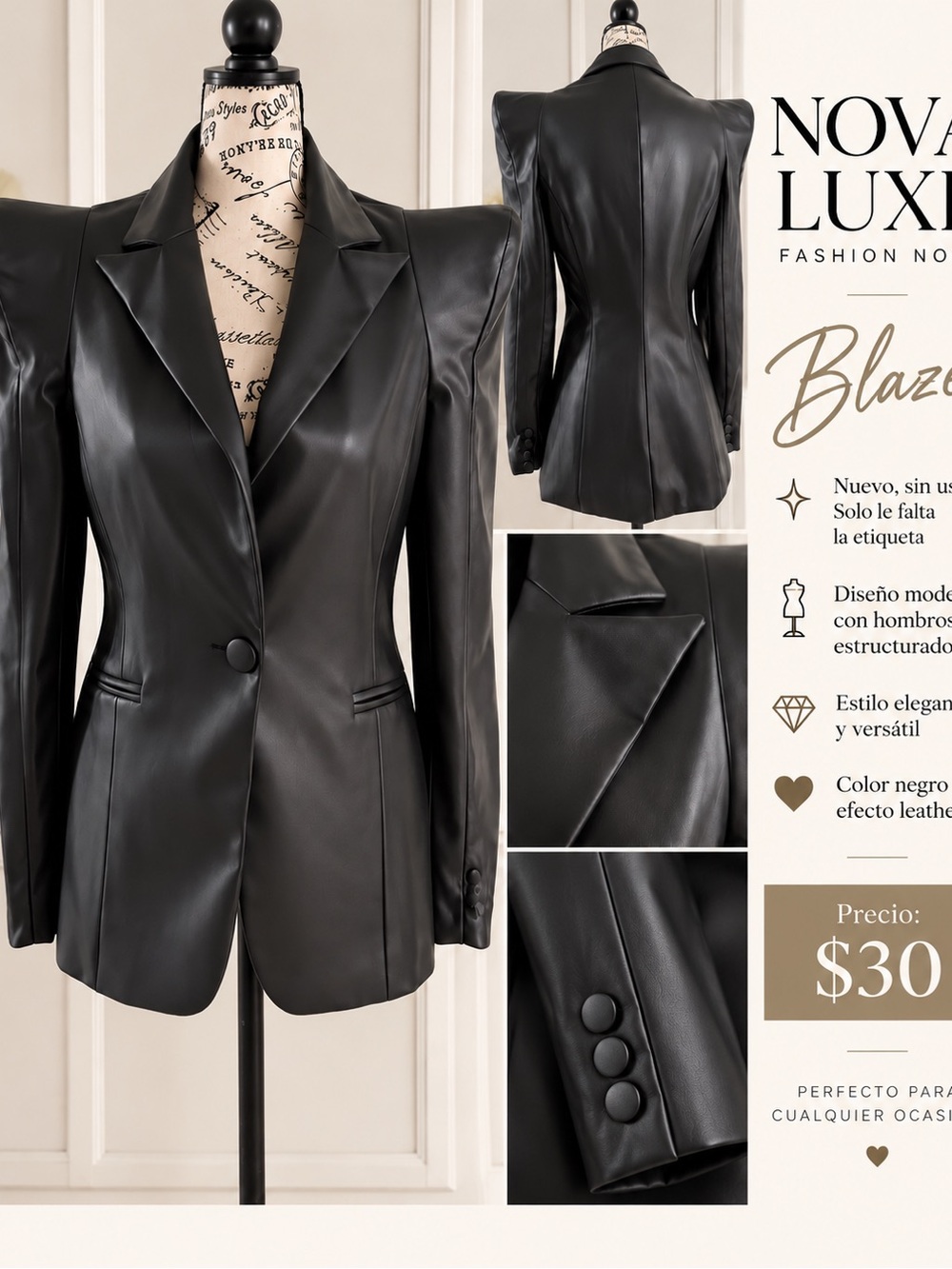 Fashion Nova Black Faux Leather Structured Blazer
